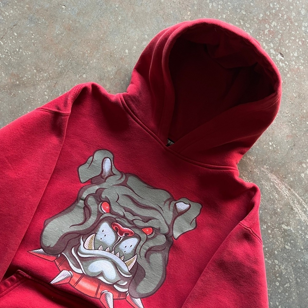 Y2K JNCO JEANS Red Bulldog Graphic Hoodie Pullover Men's Size Large FITS SMALL! - Picture 2 of 9
